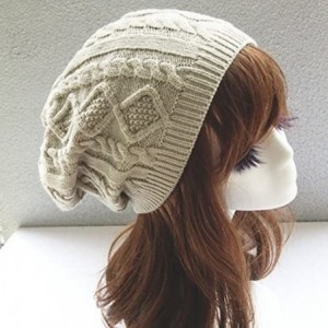 Skullies & Beanies Unisex Mens Womens Knitted Wool Winter Oversized Slouchy Warm Beanie Hat Cap - Beige - C212MA7VJ4G $26.83