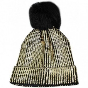 Skullies & Beanies Women Girls Metallic Winter Hat Soft Warm Knitted Beanie Pom Pom Skull Cap - Gold - CT18HAQ9U7Z $28.05