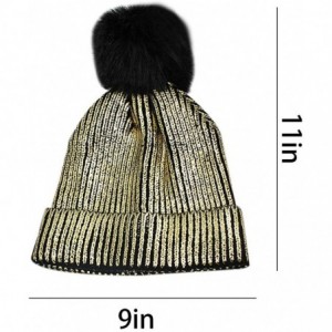 Skullies & Beanies Women Girls Metallic Winter Hat Soft Warm Knitted Beanie Pom Pom Skull Cap - Gold - CT18HAQ9U7Z $28.05