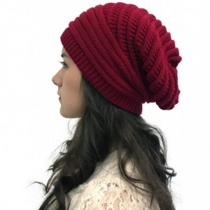 Skullies & Beanies Women Knit Baggy Oversize Slouchy Beanie Hat Soft Winter Beanie Skull Cap - Wine Red - C218Z97YORK $19.86