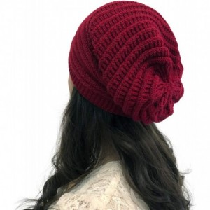 Skullies & Beanies Women Knit Baggy Oversize Slouchy Beanie Hat Soft Winter Beanie Skull Cap - Wine Red - C218Z97YORK $18.86