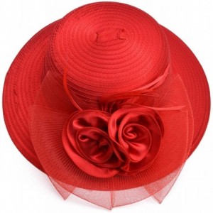 Sun Hats Women Satin CRIN Kentucky Derby Wide Brim Sun Hat A433 - Red - CQ18424OCYW $27.69