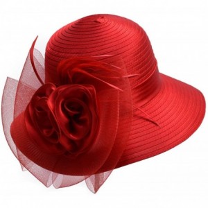 Sun Hats Women Satin CRIN Kentucky Derby Wide Brim Sun Hat A433 - Red - CQ18424OCYW $27.69