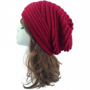 Skullies & Beanies Women Knit Baggy Oversize Slouchy Beanie Hat Soft Winter Beanie Skull Cap - Wine Red - C218Z97YORK $18.86