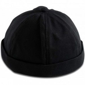 Skullies & Beanies Brimless Adjustable Docker Hat Beanie - Retro Cotton No Visor Cap Men and Women - Black - CZ18WIH7XH6 $27.53