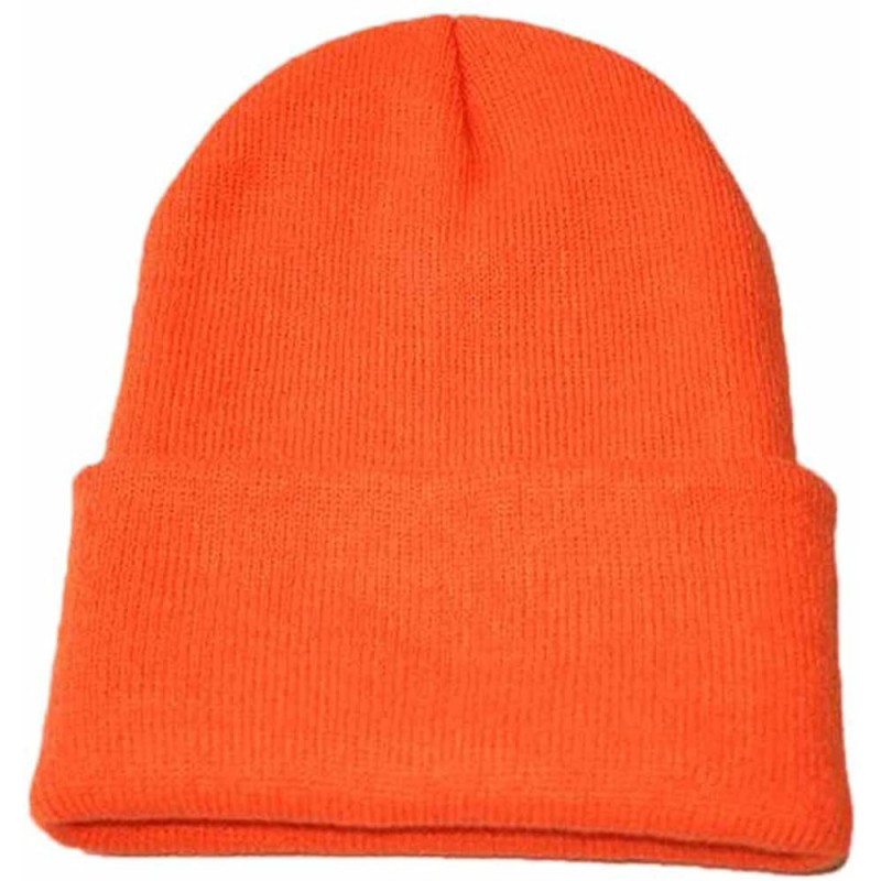Skullies & Beanies Unisex Cuffed Acrylic Knitting Winter Warm Beanie Caps Soft Slouchy Ski Hat - Orange - C018HWO809R $17.01
