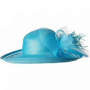 Sun Hats Women's DRS1025 Poly Braid w/Mesh & Feathers - Teal - C518L8NAMKO $75.49