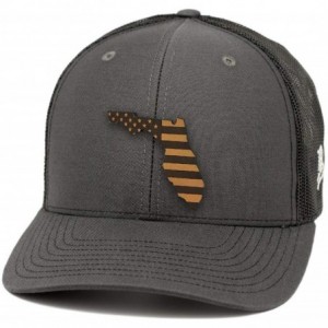 Baseball Caps 'Florida Patriot' Leather Patch Hat Curved Trucker - Charcoal/Black - CK18IGR269E $54.66