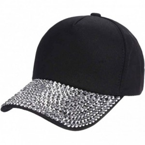 Baseball Caps Women Adjustable Baseball Cap Hat Studded Rhinestone Bling Tennis Hats - Black - CG184GCQ2RU $19.58