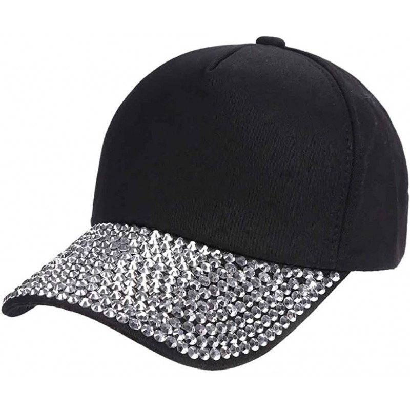 Baseball Caps Women Adjustable Baseball Cap Hat Studded Rhinestone Bling Tennis Hats - Black - CG184GCQ2RU $19.31