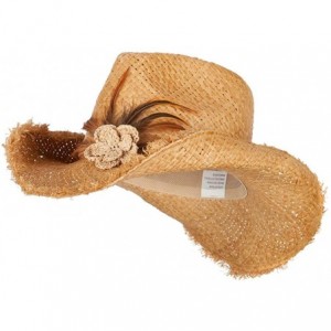 Cowboy Hats Women's Feather and Flower Accent Raffia Cowboy Hat - Natural - CB18QW55HK9 $86.74