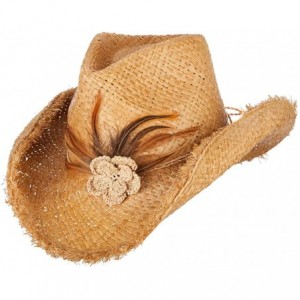 Cowboy Hats Women's Feather and Flower Accent Raffia Cowboy Hat - Natural - CB18QW55HK9 $85.74
