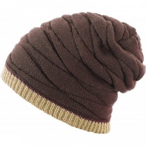 Skullies & Beanies Men's Knit Thicken and Fleece Lining Beanie Hat Winter Slouchy Warm Cap - Coffee - CA12OBE5D7A $19.24