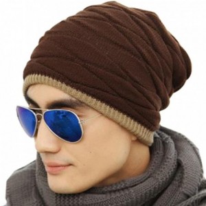 Skullies & Beanies Men's Knit Thicken and Fleece Lining Beanie Hat Winter Slouchy Warm Cap - Coffee - CA12OBE5D7A $19.24