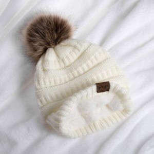 Skullies & Beanies Women Winter Knit Warm Beanie with Faux Fur Pompom Soft Chunky Baggy Skull Ski Cap - White - CC192NZ8IM3 $...