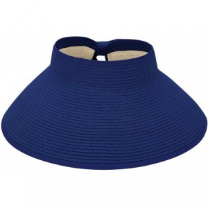 Sun Hats Sun Visors for Women Summer Beach Straw Hat Wide Brim Ponytail Sun Hat Visor Hat - Navy - CI198KRDGTQ $18.23