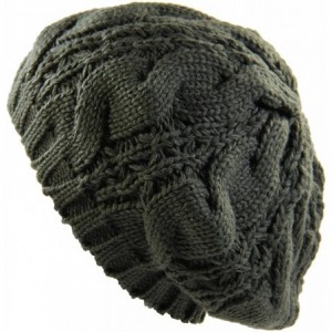 Berets Warm Chuncky Knit Over Size Cable Beanie Beret- Olive - C711VC7YKML $25.52