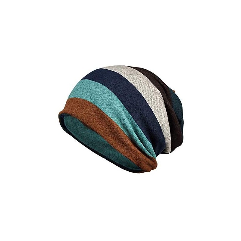 Skullies & Beanies Men Women's Cotton Baggy Slouchy Beanie Chemo Hat Cap Scarf - Blue Stripe - CK193TIA68R $19.74