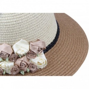 Sun Hats Womens Girl's Straw Cap Beach Sun Hats With Flowers - Khaki - C012MXUSF2V $30.70