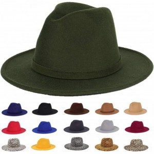 Fedoras Men & Women Classic Felt Fedora Hat Vintage Wide Brim Panama Hat with Felt Buckle - Green - CM18YKA37GX $26.75