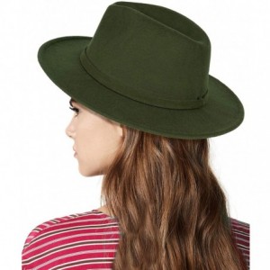 Fedoras Men & Women Classic Felt Fedora Hat Vintage Wide Brim Panama Hat with Felt Buckle - Green - CM18YKA37GX $29.25