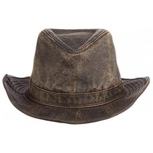 Fedoras Men's Indiana Jones Weathered Cotton Hat - Dark Brown - CI112BFVQED $66.31