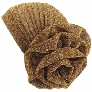 Skullies & Beanies Luxury Stretchable Glitter Turbans Flower Chemo Beanie Headwear Hat Caps Hair Loss Turban for Women - Gold...