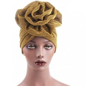 Skullies & Beanies Luxury Stretchable Glitter Turbans Flower Chemo Beanie Headwear Hat Caps Hair Loss Turban for Women - Gold...