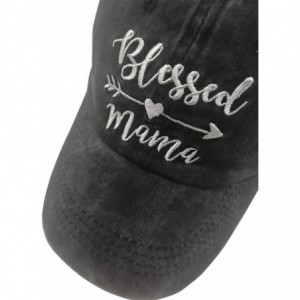 Baseball Caps Blessed Mama Ponytail Hat Vintage Washed Distressed Baseball Dad Cap for Women - Black - CT18XCAZOZ8 $27.44