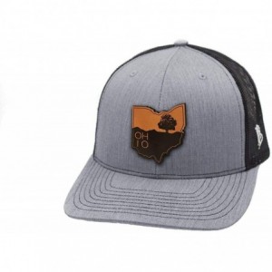 Baseball Caps Ohio 'The Buckeye' Leather Patch Hat Curved Trucker - Heather/Black - C818IGQ657H $53.50