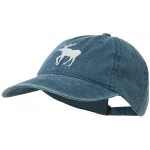 Baseball Caps American Moose Embroidered Washed Cap - Navy - CD11QLM692L $35.46
