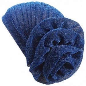 Skullies & Beanies Womens Muslim Floral Elastic Scarf Hat Stretch Turban Head Scarves Headwear Cancer Chemo - Blue - CQ18E85M...