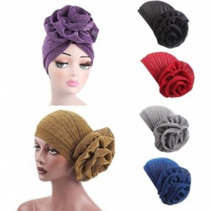 Skullies & Beanies Womens Muslim Floral Elastic Scarf Hat Stretch Turban Head Scarves Headwear Cancer Chemo - Blue - CQ18E85M...