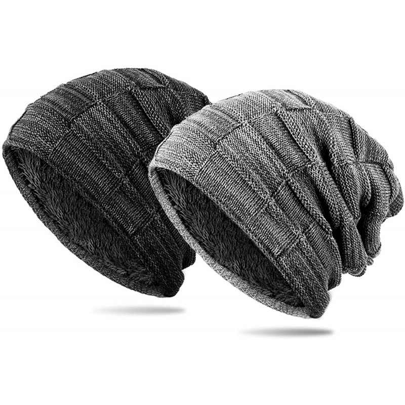 Skullies & Beanies 2 Pack Winter Beanie Hat- Slouchy Beanie Set- Thick Knit Skull Cap for Men Women (Gray & Black) - C118ZTD9...