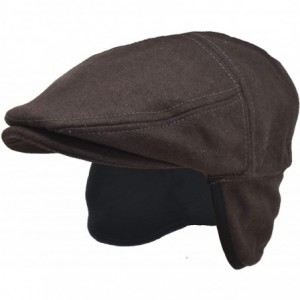 Newsboy Caps 100% Wool Herringbone Winter Ivy Cabbie Hat w/Fleece Earflaps - Driving Hat - Solid Brown - C418ZUHCUCZ $69.00