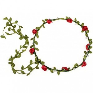 Headbands Paper Rose Flower Headband with Tail Boho Floral Crown Wreath - Red - CG183LECTES $18.23