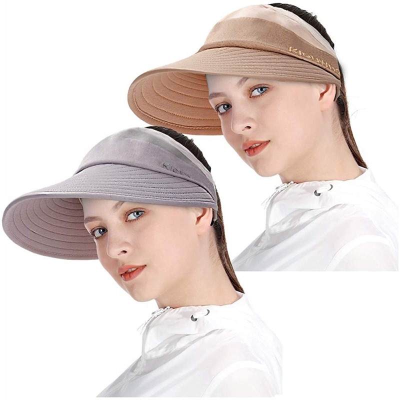 Sun Hats Sun Visor Hats for Women Large Brim Summer UV Protection Foldable Beach Cap - Grey+khaki - CQ18OYR9R42 $34.31