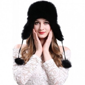 Bomber Hats Women's Winter Trapper Hat Genuine Fox Fur Russian Ushanka Hat Black - CM12N4WDBM4 $89.51