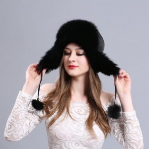 Bomber Hats Women's Winter Trapper Hat Genuine Fox Fur Russian Ushanka Hat Black - CM12N4WDBM4 $83.99