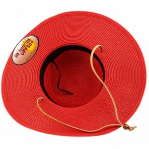 Sun Hats Women's Wide Brim Braided Sun Hat with Wind Lanyard Rated UPF 50+ Sun Protection-FL2403 - Red - CZ183NQ96OM $33.70