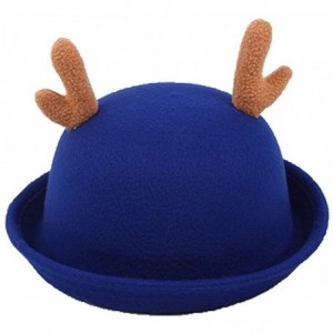 Fedoras Cat Ear Wool Bowler Hats - Cute Derby Fedora Caps with Roll-up Brim for Youth Petite - Blue Camel - CU1867HHGZ2 $27.51