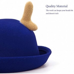 Fedoras Cat Ear Wool Bowler Hats - Cute Derby Fedora Caps with Roll-up Brim for Youth Petite - Blue Camel - CU1867HHGZ2 $23.08