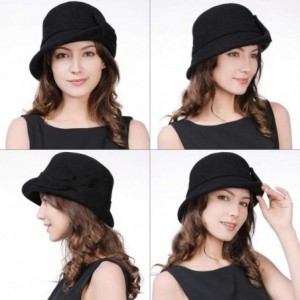 Bucket Hats Womens 1920s Vintage Wool Felt Cloche Bucket Bowler Hat Winter Crushable - 16209_black - CL12N10DB4T $39.27