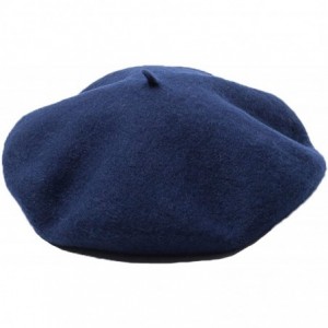 Berets Men's Unisex Adults Solid Color Wool Artist French Beret Hat - Navy Blue - C618L342RYZ $20.48