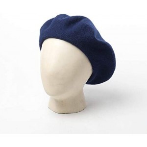 Berets Men's Unisex Adults Solid Color Wool Artist French Beret Hat - Navy Blue - C618L342RYZ $18.04