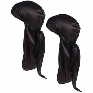 Skullies & Beanies Satin Silk Head Wrap Durag Long Tail Beanies for Men Headwraps Cap - 2pcs Black&black - CZ18OR5MNM9 $22.51