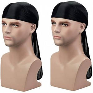 Skullies & Beanies Satin Silk Head Wrap Durag Long Tail Beanies for Men Headwraps Cap - 2pcs Black&black - CZ18OR5MNM9 $20.10