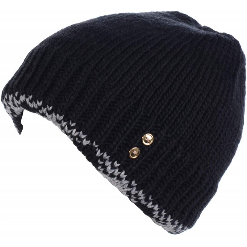 Skullies & Beanies Womens Winter Knit Plush Fleece Lined Beanie Ski Hat Sk Skullie Various Styles - Button Black - C818UTLA26...
