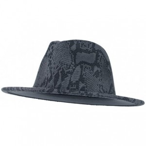 Fedoras Womens Wool Felt Snakeskin Fedora Hats Wide Brim Trilby Panama Hat with Band - Grey-blue - C61942KTW6R $18.03