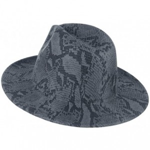Fedoras Womens Wool Felt Snakeskin Fedora Hats Wide Brim Trilby Panama Hat with Band - Grey-blue - C61942KTW6R $18.03